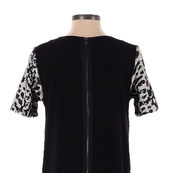 Gianni Bini Animal Print Ivory Sequin Shift Short Sleeve Mini Dress Size L - Picture 6 of 9